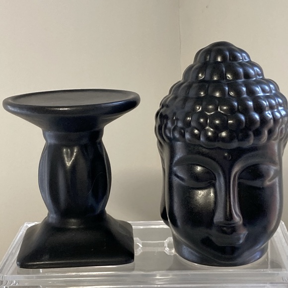 NWT Set of Buddha Statue - Stand Head Bust Figurine -Stand Black Glazed Ceramic - Picture 6 of 11